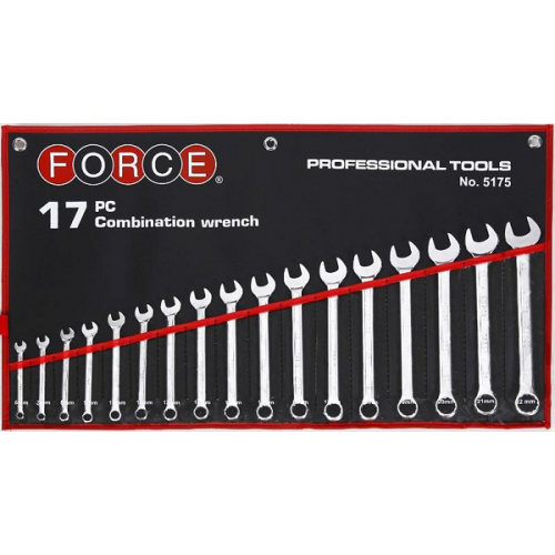 Набор ключей рожково-накидных на полотне 17 пр. (6-22 мм) Force 5175