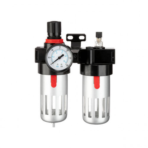 Блок підготовки повітря 1/2", 20 мкм, до 12 атм, до 1200 л/хв, металевий захист колби, регулятор тиску INTERTOOL PT-1430